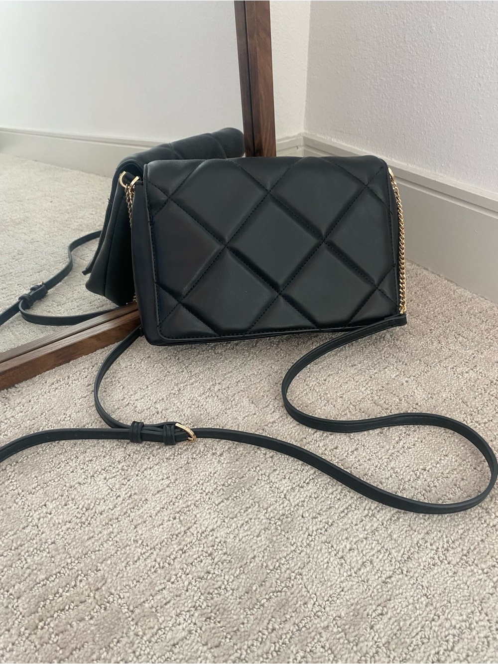a new day Black Quilted Crossbody with Gold Chain Accent